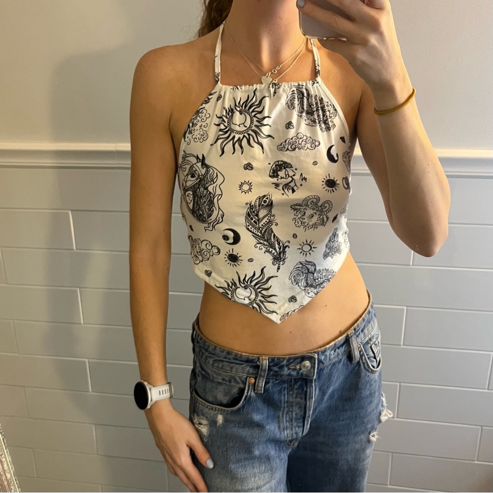 Pattern Halter Neck Crop Top